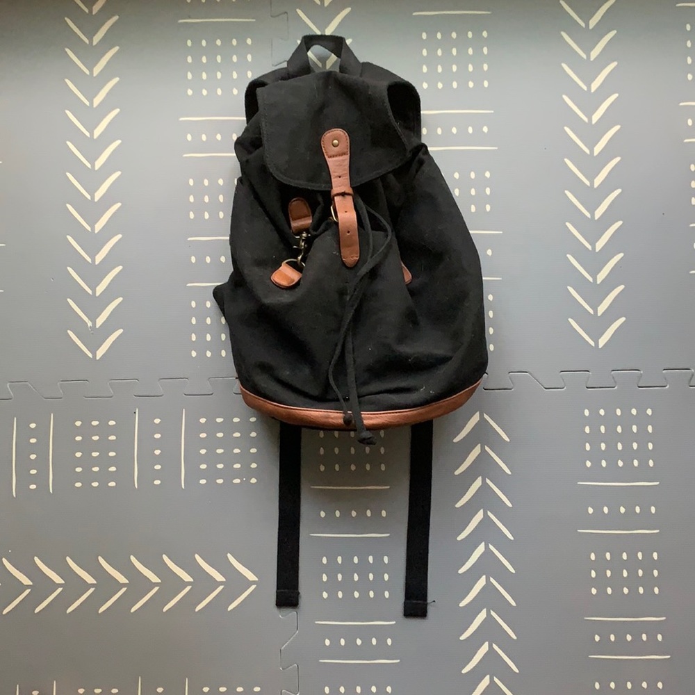 Madden Girl Black Canvas Drawstring Backpack